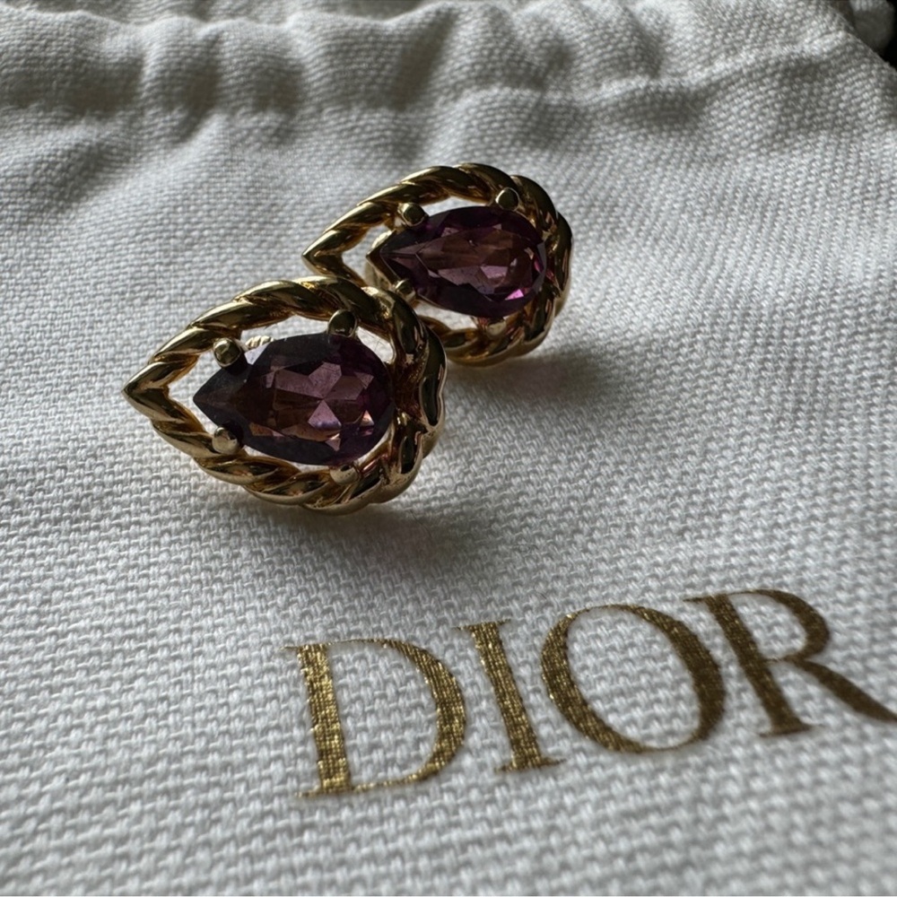 DIOR Christian Dior Vintage Amethyst and Gold Tone Earrings EUC - Picture 7 of 10